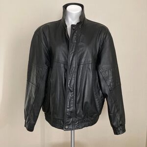 Vintage 80s Members Only Black Leather Bomber Flight Jacket Size 44 / Large